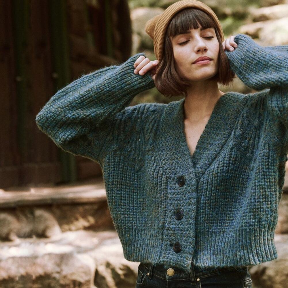 The GREAT. The Frond Montana Cardigan in Pine Needle Shimmer 1 | S - Picture 2 of 11